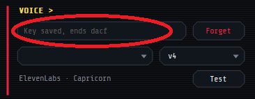 The Mainframe VOICE section with the key box circled
